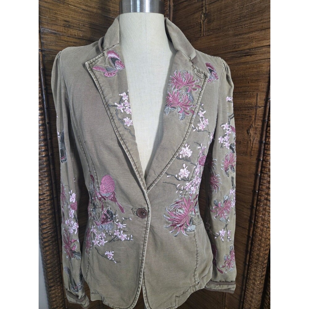 Vintage 90s/Y2K Embroidered Blazer  Jacket by Blue Time 100% Cotton Jr Size L